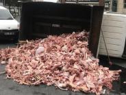 Freni tutmayan kemik yüklü kamyonet devrildi