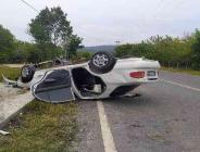 düz yolda kaza yaptı